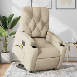 Fauteuils Et Chaises-vidaXL Fauteuil inclinable de massage électrique Crème Tissu Cr&egrave;me