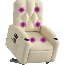 Fauteuils Et Chaises-vidaXL Fauteuil inclinable de massage électrique Crème Tissu Cr&egrave;me