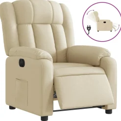 Fauteuils Et Chaises-vidaXL Fauteuil inclinable électrique Crème Tissu Cr&egrave;me