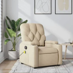 vidaXL Fauteuil inclinable de massage crème tissu