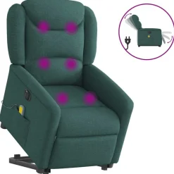 Fauteuils Et Chaises-vidaXL Fauteuil inclinable de massage électrique Tissu Vert foncé