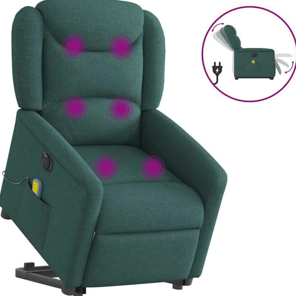 Fauteuils Et Chaises-vidaXL Fauteuil inclinable de massage électrique Tissu Vert foncé