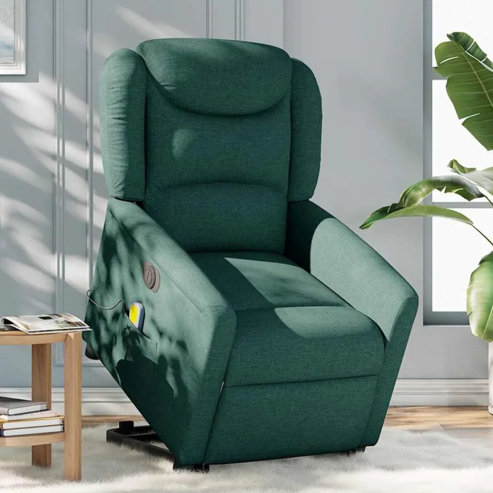Fauteuils Et Chaises-vidaXL Fauteuil inclinable de massage électrique Tissu Vert foncé