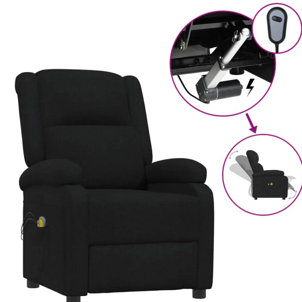 Fauteuils Et Chaises-vidaXL Fauteuil électrique de massage Tissu Noir