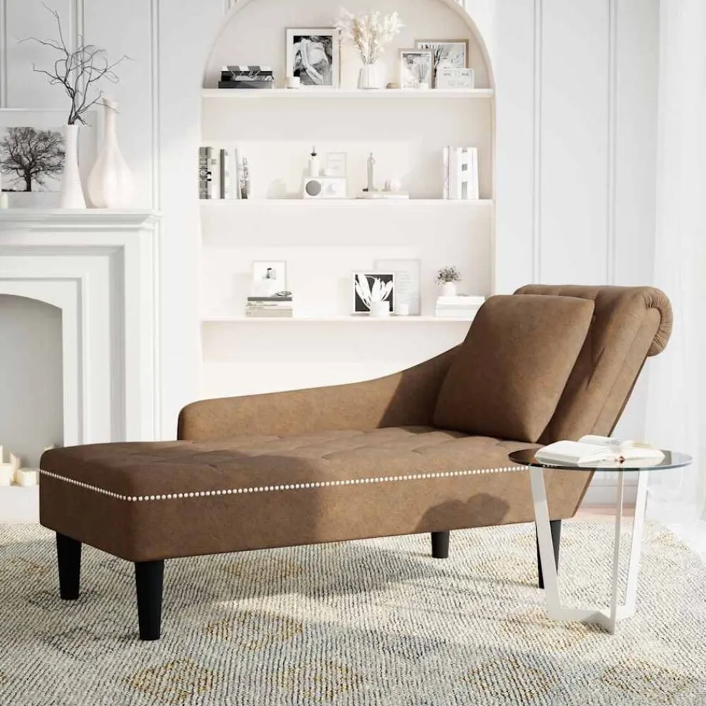 Fauteuils Et Chaises-vidaXL Fauteuil long avec coussin et accoudoir droit similicuir Marron