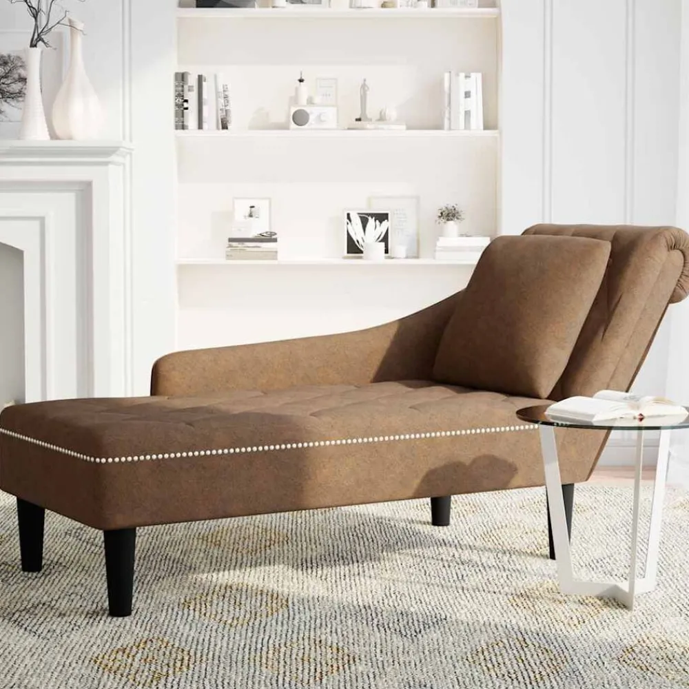 Fauteuils Et Chaises-vidaXL Fauteuil long avec coussin et accoudoir droit similicuir Marron