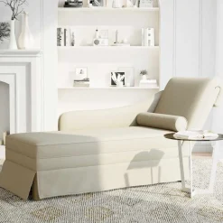 Fauteuils Et Chaises-vidaXL Fauteuil long avec traversin et accoudoir droit crème velours Cr&egrave;me