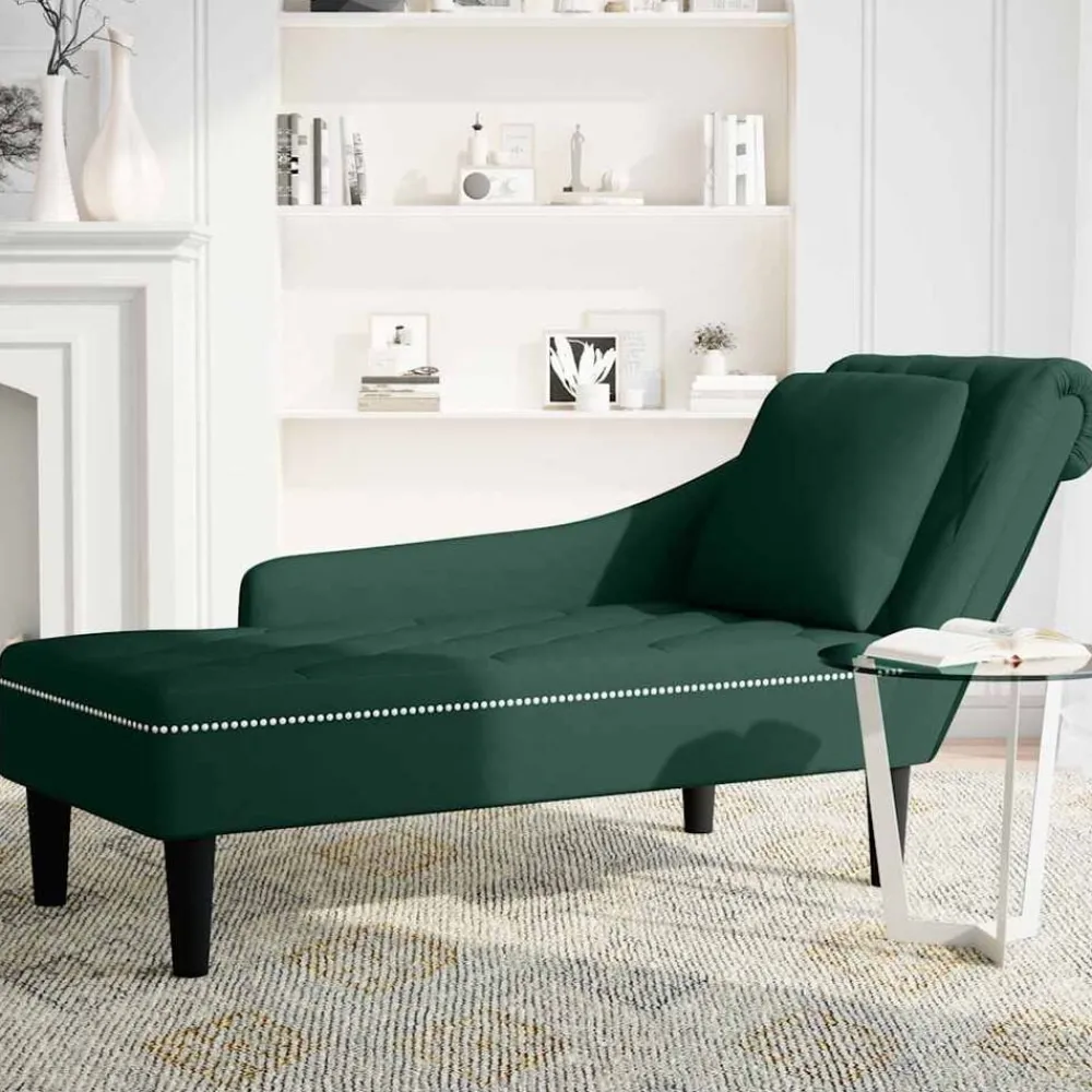 vidaXL Fauteuil long et coussin et accoudoir droit velours