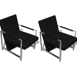 Fauteuils Et Chaises-vidaXL Fauteuils lot de 2 avec cadre chromé similicuir Noir