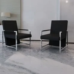 Fauteuils Et Chaises-vidaXL Fauteuils lot de 2 avec cadre chromé similicuir Noir