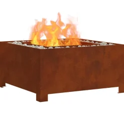 vidaXL Foyer de cheminée Marron 60 x 60 x 30 cm Acier patiné