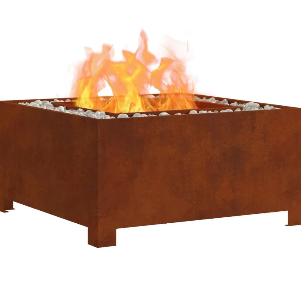 vidaXL Foyer de cheminée Marron 60 x 60 x 30 cm Acier patiné