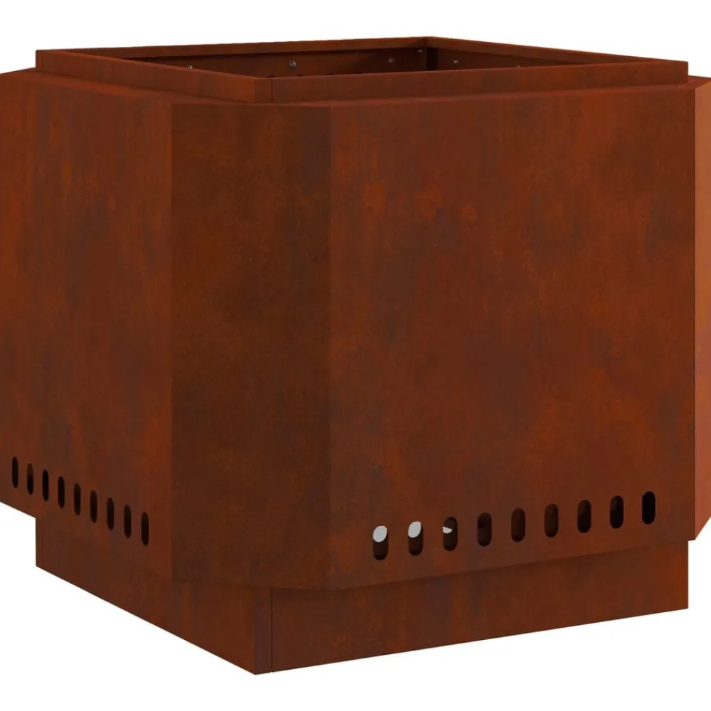 Cheminées-vidaXL Foyer sans fumée Marron 58 x 58 x 51 cm Acier patiné Acier corten/marron