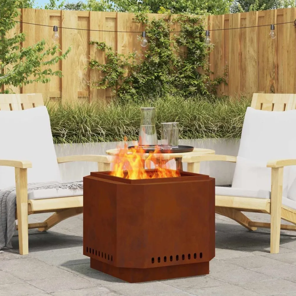 Cheminées-vidaXL Foyer sans fumée Marron 58 x 58 x 51 cm Acier patiné Acier corten/marron