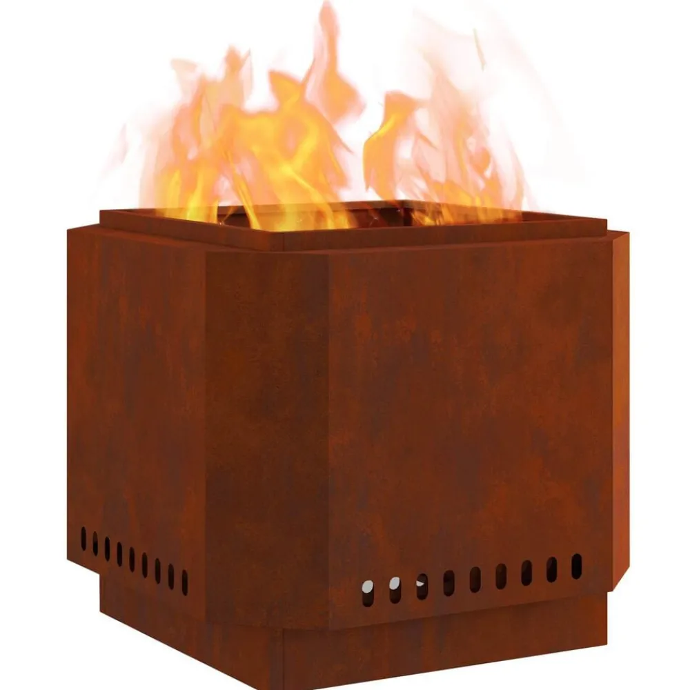 Cheminées-vidaXL Foyer sans fumée Marron 58 x 58 x 51 cm Acier patiné Acier corten/marron