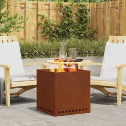 Cheminées-vidaXL Foyer sans fumée Marron 48 x 48 x 50 cm Acier patiné Acier corten/marron