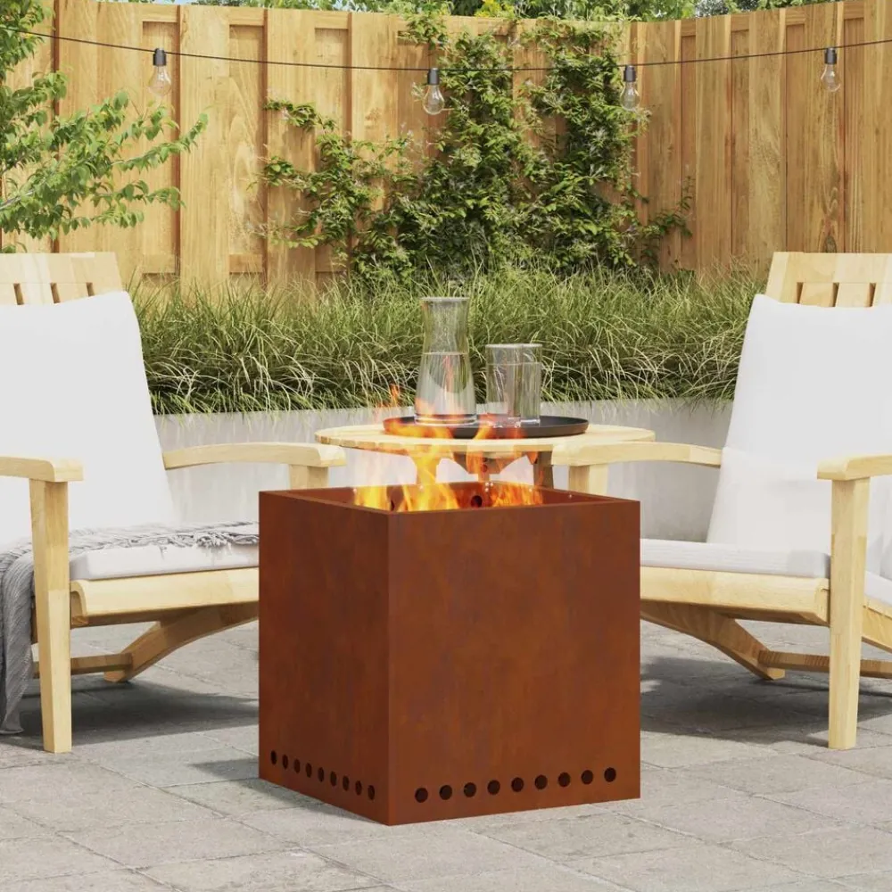 Cheminées-vidaXL Foyer sans fumée Marron 48 x 48 x 50 cm Acier patiné Acier corten/marron