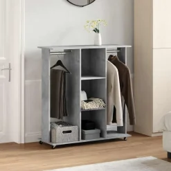 Produits Ménagers-vidaXL Garde-robe avec roues 102x38x110cm bois d'ingénierie Gris béton