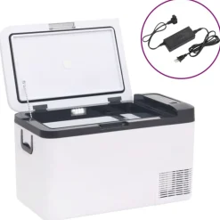 vidaXL Glacière avec poignée et adaptateur noir et blanc 25 L PP et PE