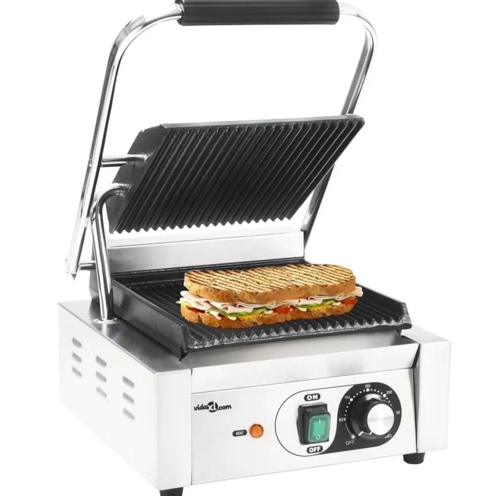 vidaXL Grill pour panini rainuré Acier inoxydable 1800 W 31x30,5x20 cm