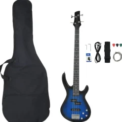 Arts & Loisirs-vidaXL Guitare basse électrique de débutants sac 4/4 46" Bleu et noir