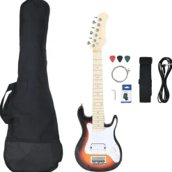Arts & Loisirs-vidaXL Guitare électrique pour enfants et sac marron et blanc 3/4 30"
