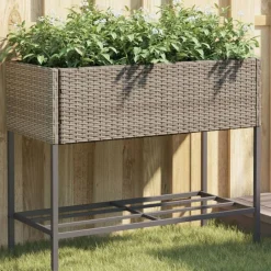 vidaXL Jardinière avec étagère résine tressée