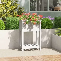 Pelouses & Jardins-vidaXL Jardinière avec étagère 54x34,5x81 cm Bois massif de pin Blanc