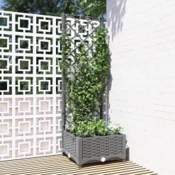 Pelouses & Jardins-vidaXL Jardinière avec treillis 40x40x121,5 cm PP Gris clair