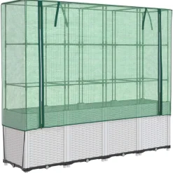 Pelouses & Jardins-vidaXL Jardinière surélevée avec housse aspect rotin 160x40x153 cm Blanc