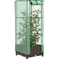 Pelouses & Jardins-vidaXL Jardinière surélevée avec housse aspect rotin 40x40x123 cm Marron