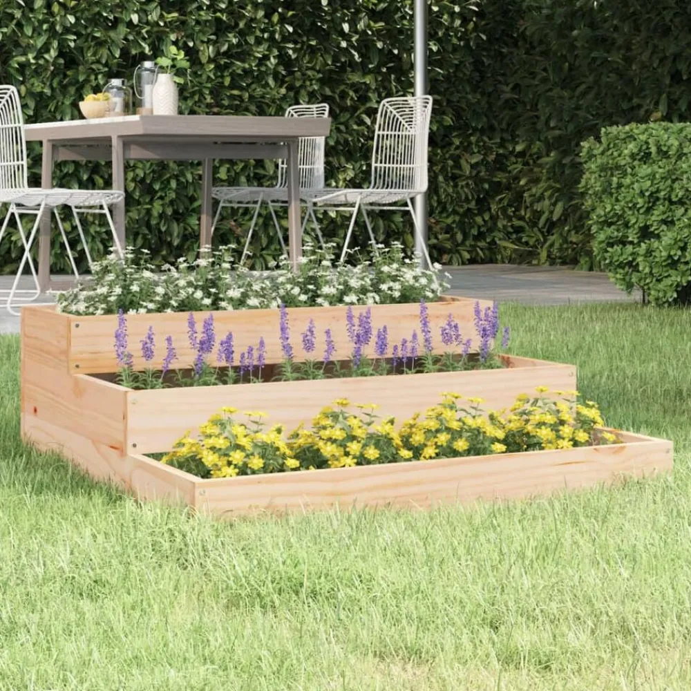 Pelouses & Jardins-vidaXL Jardinière 78x78x27 cm Bois massif de pin Pin naturel