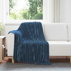 Linge-vidaXL Jeté 150 x 130 cm Toison Bleu marine