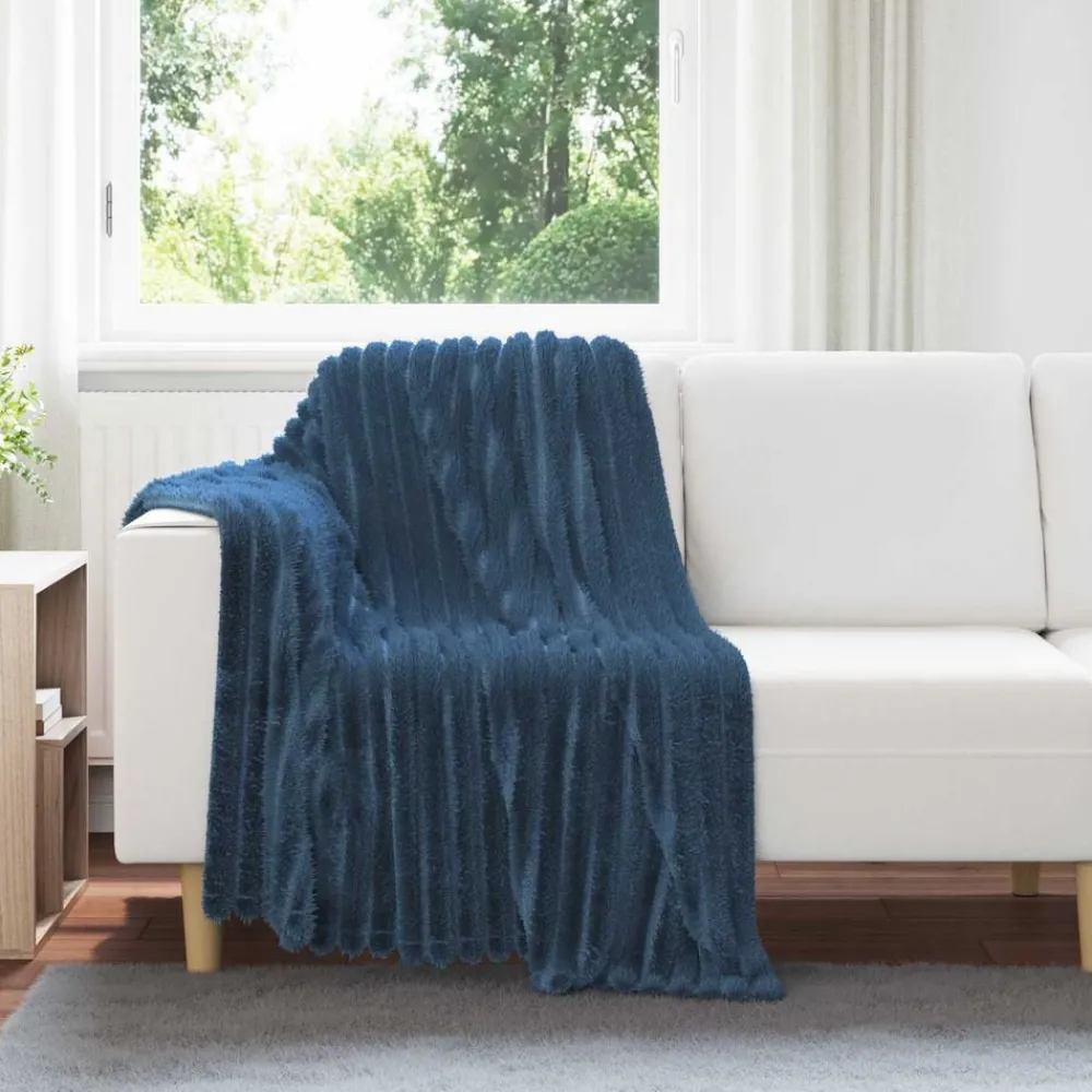 Linge-vidaXL Jeté 150 x 130 cm Toison Bleu marine