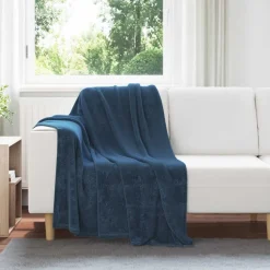 Linge-vidaXL Jeté 130 x 150 cm Toison Bleu marine