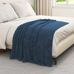 Linge-vidaXL Jeté 130 x 150 cm Toison Bleu marine