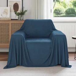 Linge-vidaXL Jeté 210 x 140 cm Toison Bleu marine