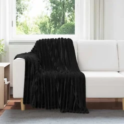 Linge-vidaXL Jeté 150 x 130 cm Toison Noir