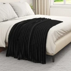 Linge-vidaXL Jeté 150 x 130 cm Toison Noir