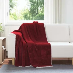 Linge-vidaXL Jeté 130 x 150 cm Toison Rouge bordeaux