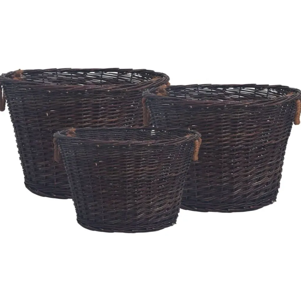 vidaXL Jeu 3 paniers empilables à bois de chauffage Marron foncé Saule