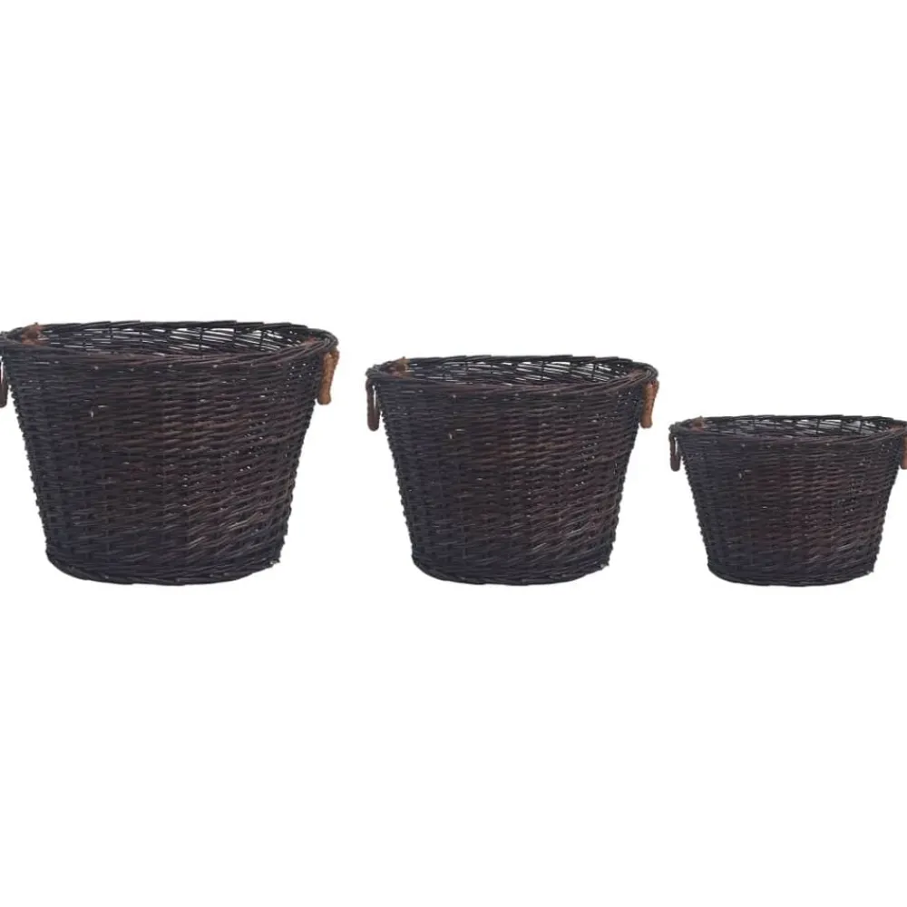 vidaXL Jeu 3 paniers empilables à bois de chauffage Marron foncé Saule