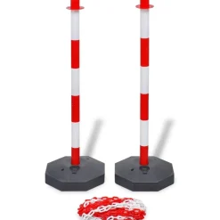Signalétique-vidaXL Jeu de 4 poteaux à chaîne et 2 chaînes en plastique 10m chacune