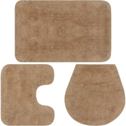 Accessoires De Salle De Bain-vidaXL Jeu de tapis de salle de bain 3 pcs Tissu Beige