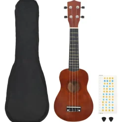 Arts & Loisirs-vidaXL Jeu de ukulélé soprano avec sac pour enfants bois foncé 21" Marron foncé