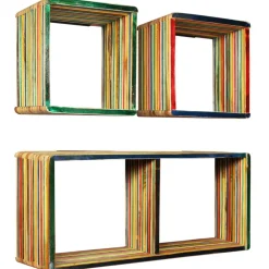 vidaXL Jeu d'étagère murale 3 pcs Teck massif recyclé Multicolore