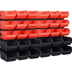 Accessoires De Quincaillerie-vidaXL Kit de bacs de stockage et panneaux muraux 32 pcs rouge et noir noir et rouge