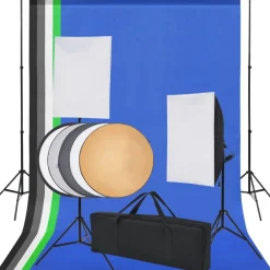 Appareils Photo-vidaXL Kit de studio 5 toiles de fond colorées et 2 boîtes à lumière