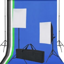 Appareils Photo-vidaXL Kit de studio 5 toiles de fond colorées et 2 boîtes à lumière