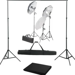 Appareils Photo-vidaXL Kit de studio photo avec ensemble d'éclairage et toile de fond Noir